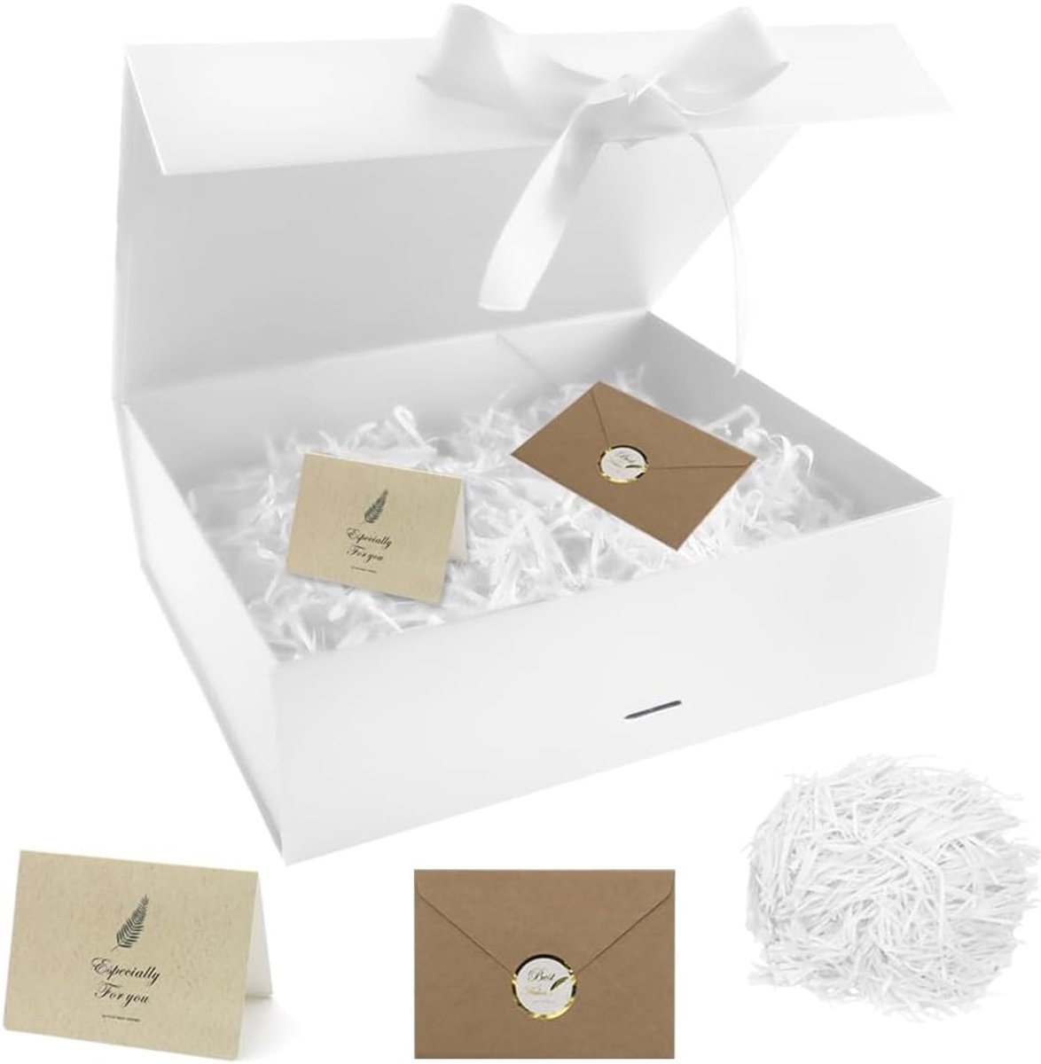 SnelShoppen - Magnetische Geschenkdoos met Deksel 30x24x10 cm, Wit, Opvouwbare Cadeauverpakking met Lint, Herbruikbaar, Geschikt voor Feestdagen en Ve