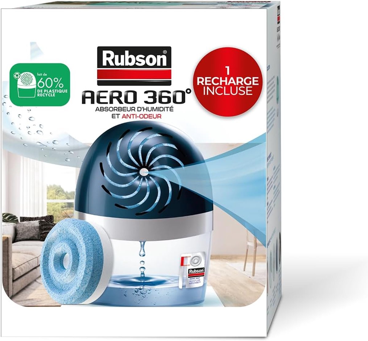 SnelShoppen - AERO 360° Vochtabsorber voor Ruimtes tot 20 m², Effectieve Ontvochtiger, Geur- en Schimmelbestendig, Inclusief 1 Neutraal Navulpakket 45