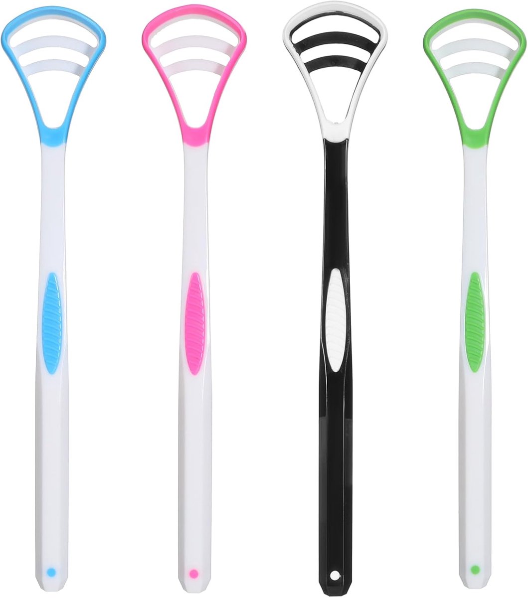 SnelShoppen - 4 Tongenschrapers, Tongborstel voor Volwassenen en Kinderen, Tongreiniger voor Slechte Adem, Verbeter Oral Hygiene, Dubbelzijdig, Ideaal