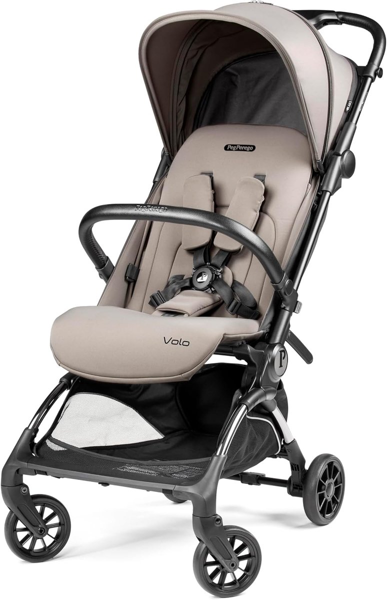 SnelShoppen - Lichtgewicht Kinderwagen Misty Beige met Regenhoes, Compact en Goedgekeurd voor Vliegtuig, Geschikt van Geboorte tot 22 kg, Inclusief Re