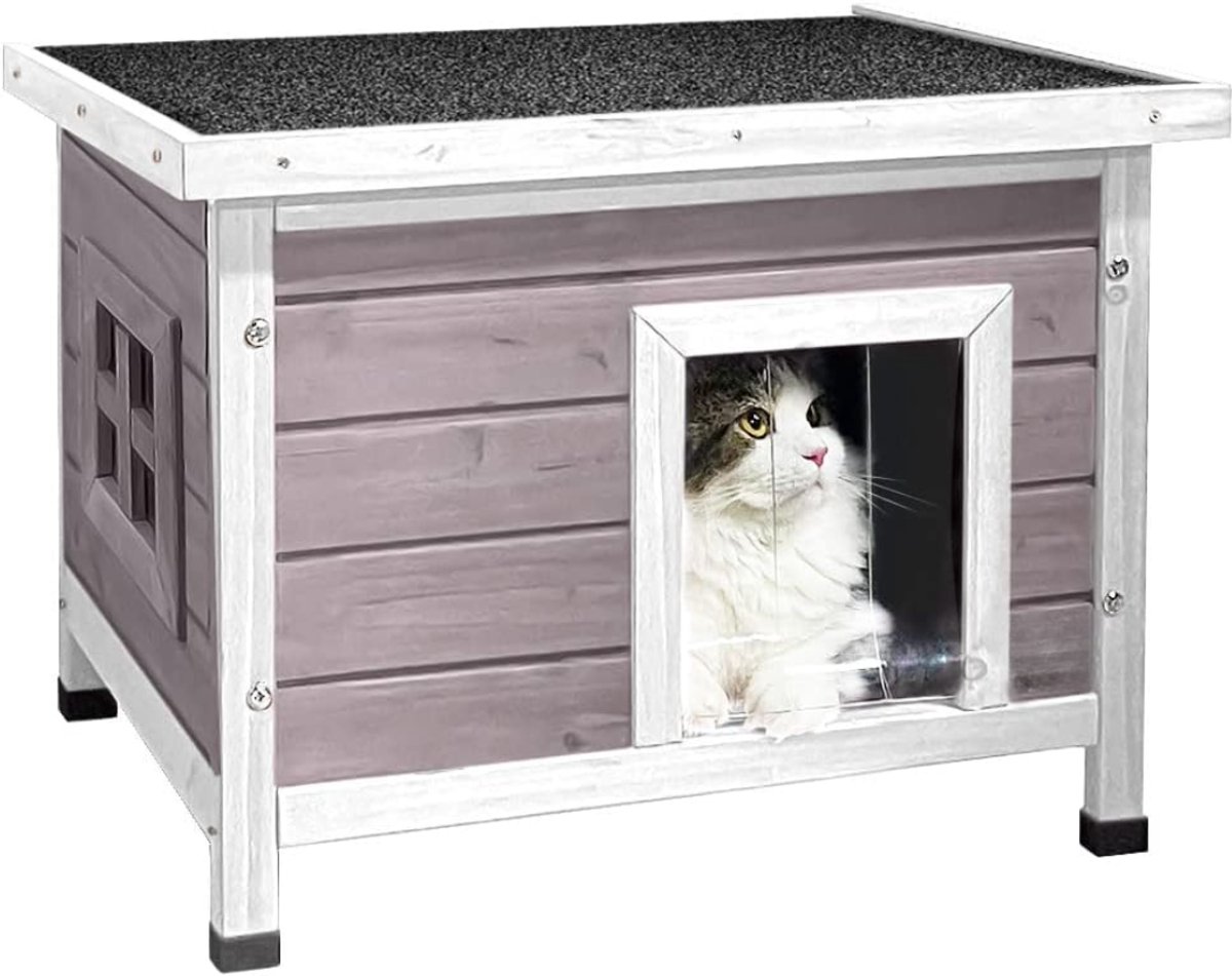 SNJY® Kattenhuis voor Buiten - Kattenhok - Kattenbak - Dierenhuis - 45L x 57B x 43H cm - Grijs