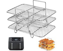 SnelShoppen - Air Fryer Racks voor Dual Airfryer, 3-laags RVS Kookrek, Geschikt voor Ninja/Salter/Tower/EMtronics, Keukenaccessoires voor Air Fryer AF