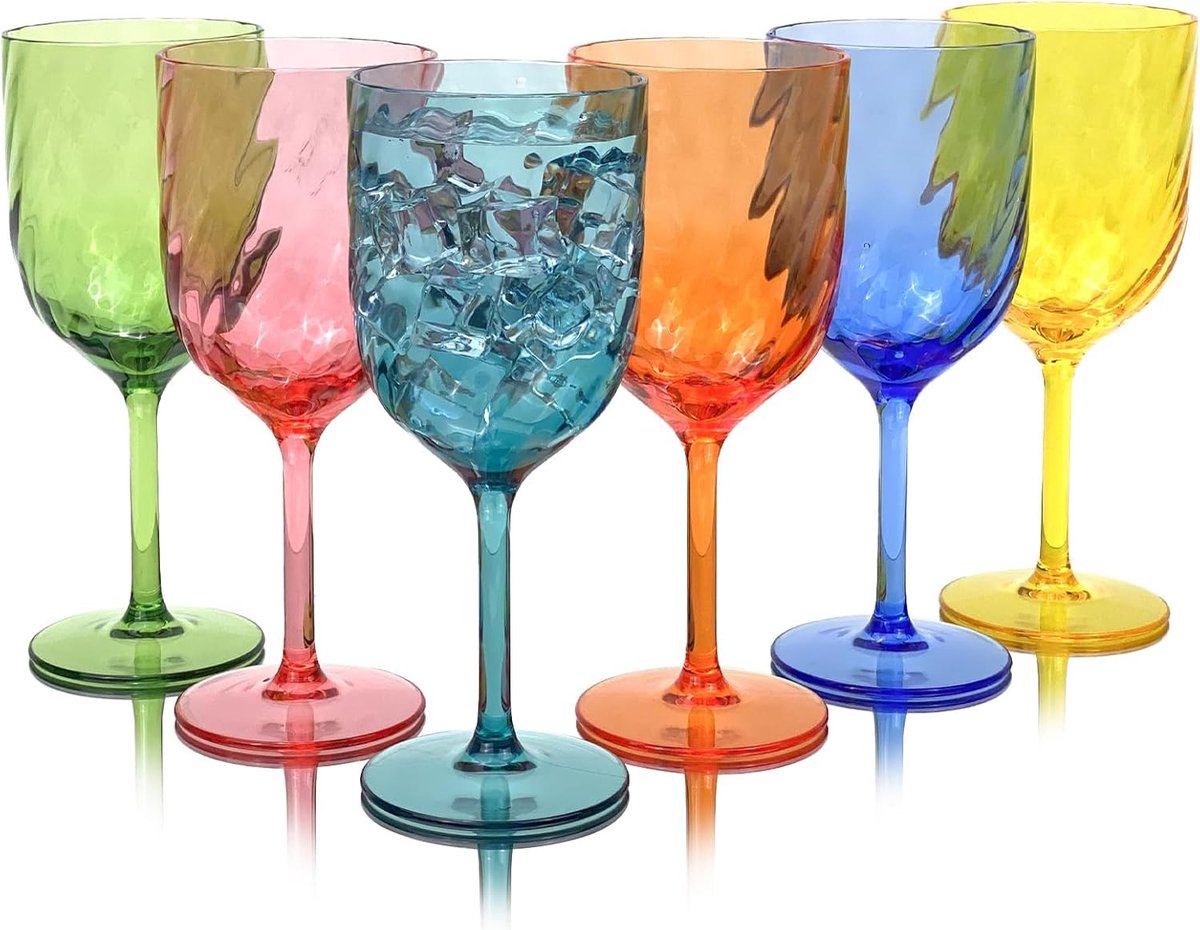 Thijox - Onbreekbare Acryl Wijnglazen Set van 6 - Vaatwasmachinebestendig, BPA-vrij, Gekleurde Kunststof Kelken voor Feestjes, Barbecues, Stranddagen