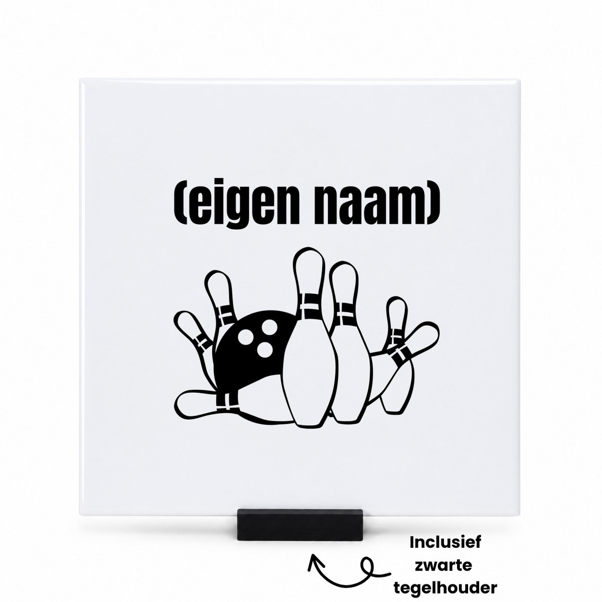 Hacebo bowlen kegels met eigen naam tegeltje met tegelhouder - Bowlen - ieman die graag bowlt - tegeltjes met tekst - sport - kegel - bal - verjaardag cadeau - kado - spreuktegels - 15x15 CM Wit