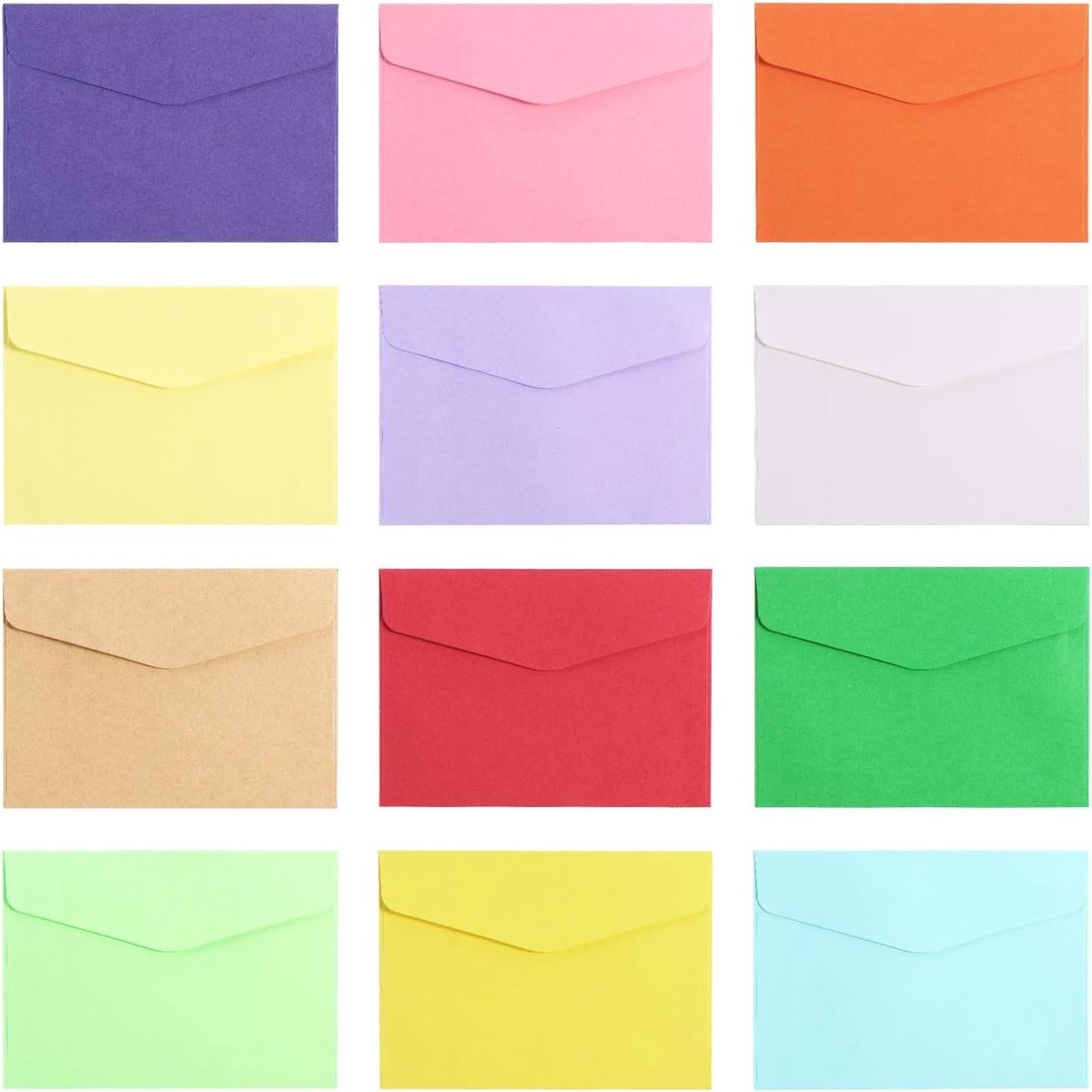 SnelShoppen - 60 Mini Kleuren Enveloppen 115x81mm, 12 Kleuren, Hoogwaardig Papier, Perfect voor Feestjes, Kerst, Verjaardag, Huwelijk, Bedankjes