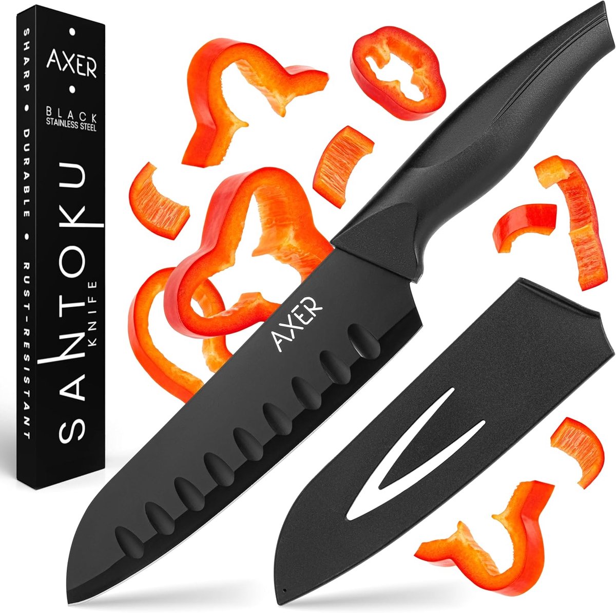 SnelShoppen - Professioneel Santoku Koksmes 18 cm - Hoogwaardige RVS Santoku Messenset - Keukenmes met Brede, Antikleef Blad voor Precisie Snijden - P