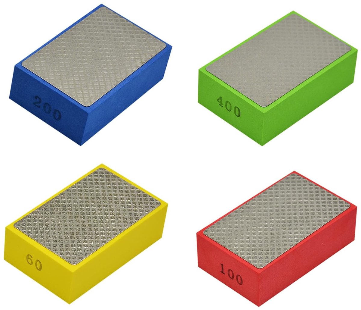 Thijox - 4 stuks diamant handpolijstpads set, glasschuurpads voor hout, gipsplaat, beton, glas, steen, graniet, marmer (60#, 100#, 200#, 400#)