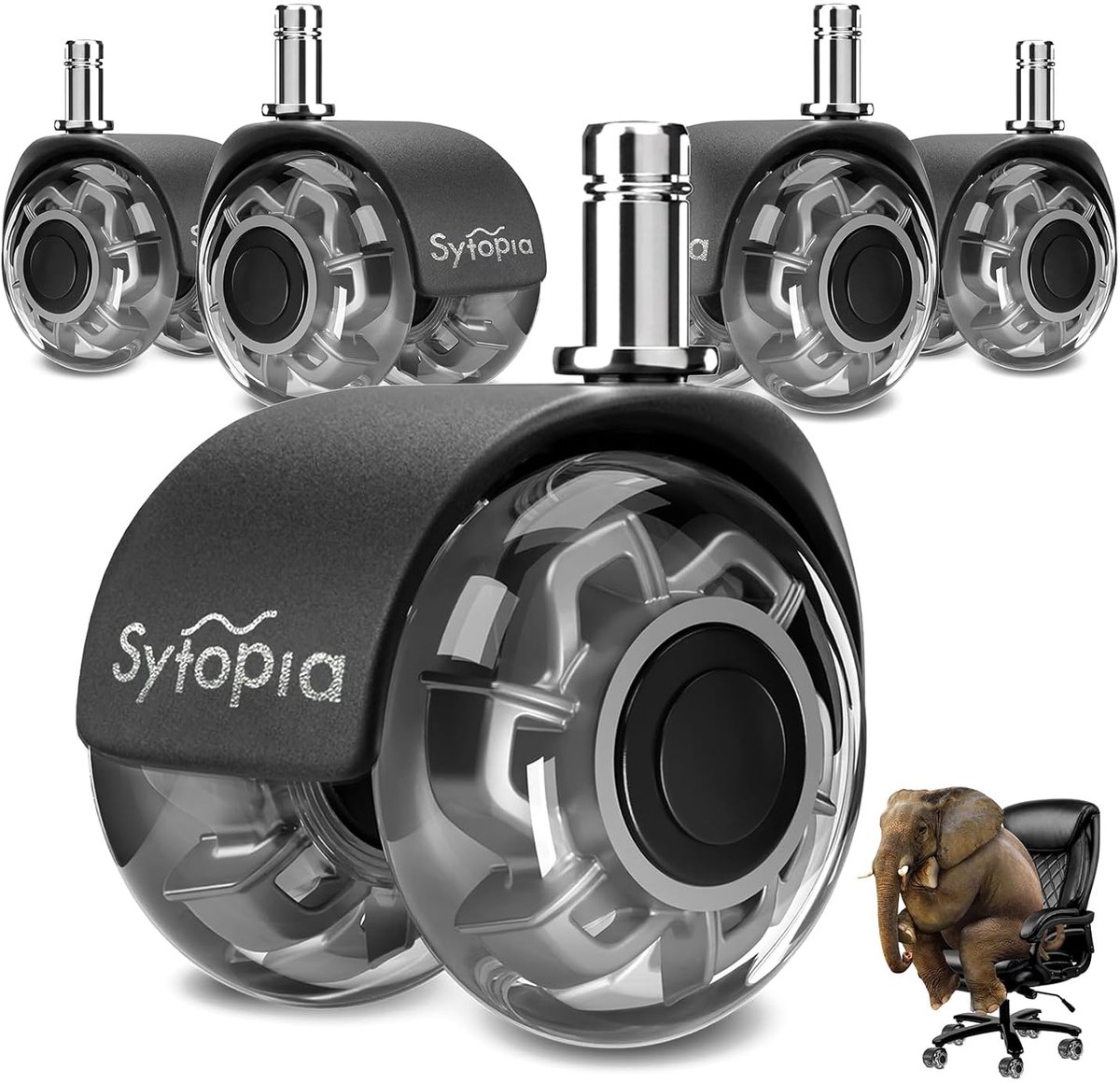 SnelShoppen - Set van 5 Kantoorstuhl Wielen - 50mm Zachte Rubber Wielen voor Harde Vloeren - Vervanging van Vloerbeschermingsmat - Stil en Duurzaam -
