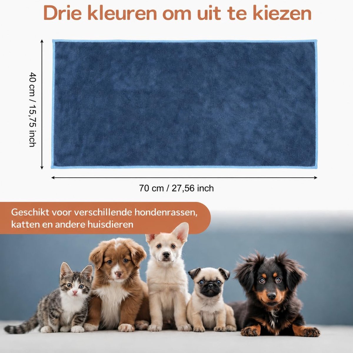 SnelShoppen - Pet Handdoeken Set van 3 - 40 x 70 cm - Super Absorberend, Sneldrogend, Herbruikbaar - Perfect voor Kleine en Middelgrote Honden en Katt