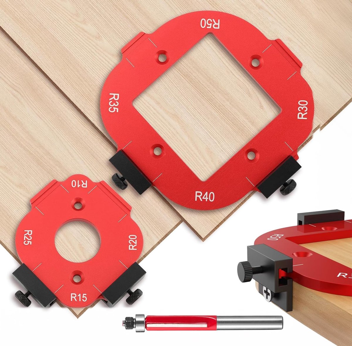 SnelShoppen - 2 pcs Router Templates voor Hoekstraal R10-R50 - Aluminium Alliage - 8 Verschillende Radius Maten - Houtbewerking Accessoires