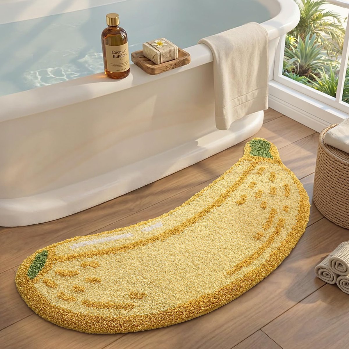 SnelShoppen - Badmat 47 x 100 cm, Antislip en Zachte Badmat met Bananen Motief, Machinewasbaar en Absorberend Badkleed voor Douche, Badkamer en Badkui