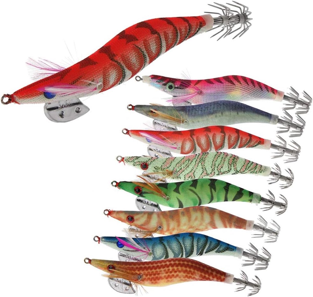 SnelShoppen - Vissnoeren voor Garnalen en Octopus, Professionele Squid Bait, 8 Kleuren, Luminous Ontwerp, Inclusief Bait Bag, Geschikt voor Nachtvisse