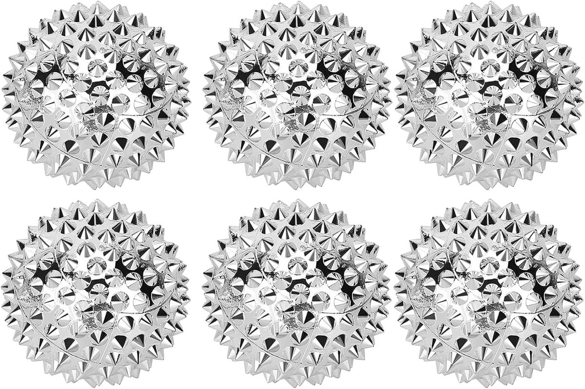 SnelShoppen - Pack of 6 Massage Balls - Zilveren Spotted Acupressure Ballen - Magnetische Massageballen voor Stressverlichting, 32 mm, Ideaal voor Han