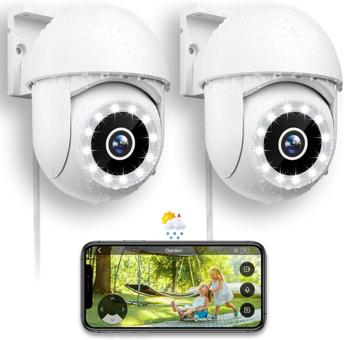 SnelShoppen - Outdoor Bewakingscamera 2.5K HD met 360° Beweging en Starlight Nachtzicht, IP Camera met Spotlight en Bewegingsdetectie, 2-weg Audio, Co