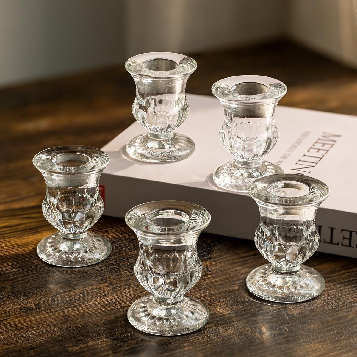 SnelShoppen - Set van 10 Kleine Glazen Kaarsenhouders - Stabiele Kaarsenstandaards voor Puntkaarsen - Decoratie voor Bruiloften, Kerst, Advent en Tafe