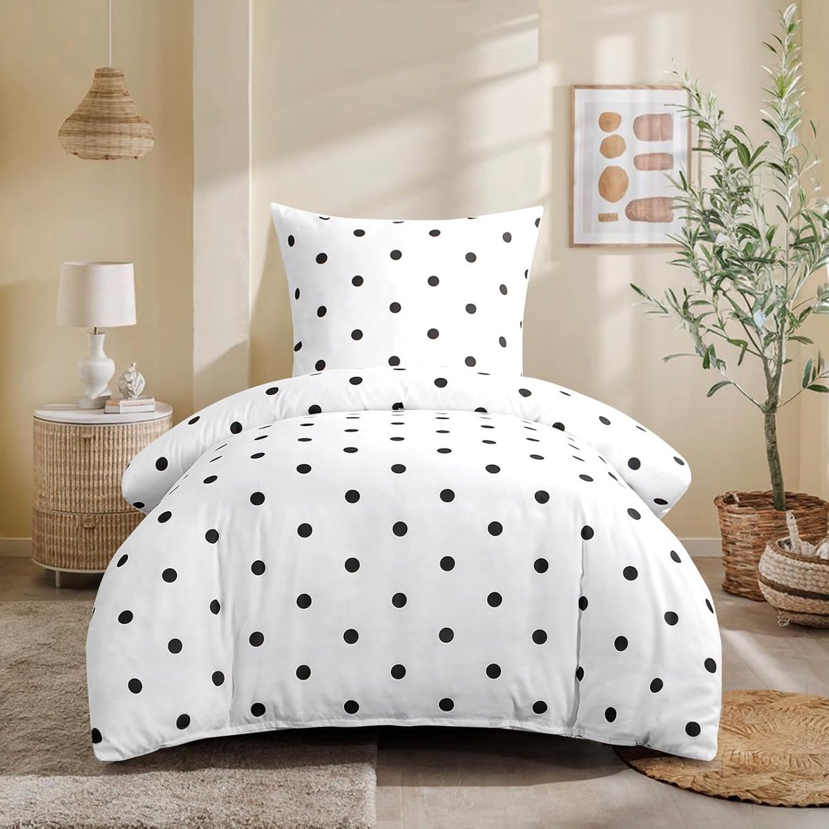 SnelShoppen - Luxe Beddegoedset 155x220 cm - Dubbel Dekbedovertrek met Kussensloop - Zacht Microfibre met Ronde Vlekken Motief - Ideaal voor Slaapkame