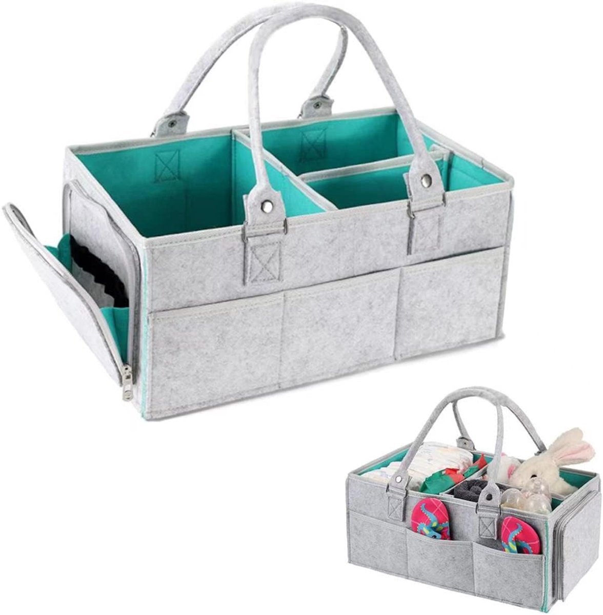 SnelShoppen - Baby Diaper Caddy Organizer, Vouwbare Filt Opbergzak met Flexibele Zakjes, 8 Pockets, Draagbare Organizer voor Luiers, Doekjes, Speelgoe