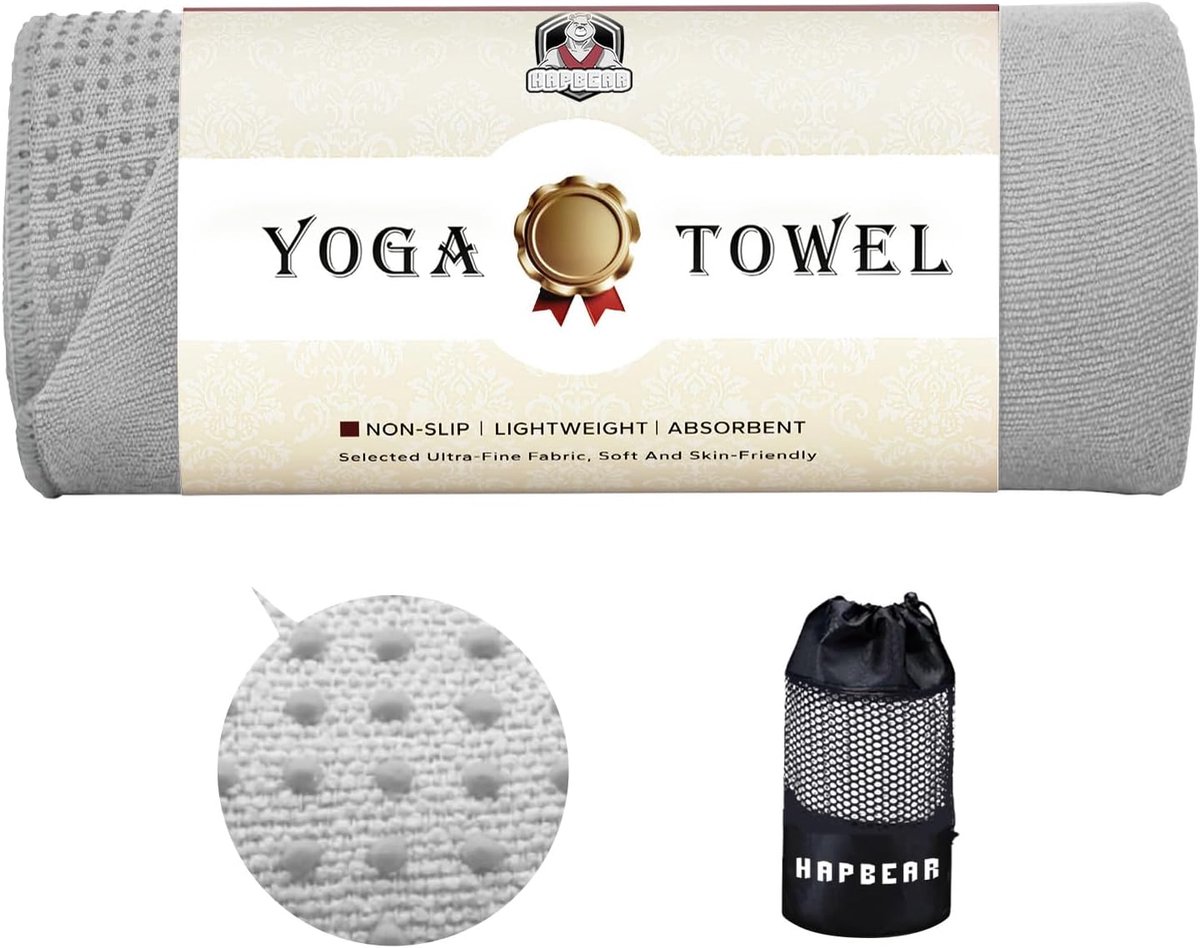 SnelShoppen - Yoga Handdoek Antislip 183 x 61 cm, Microvezel met Silicone Noppen, Snel Drogend voor Hot Yoga, Pilates, Sportschool & Bikram - Grijs