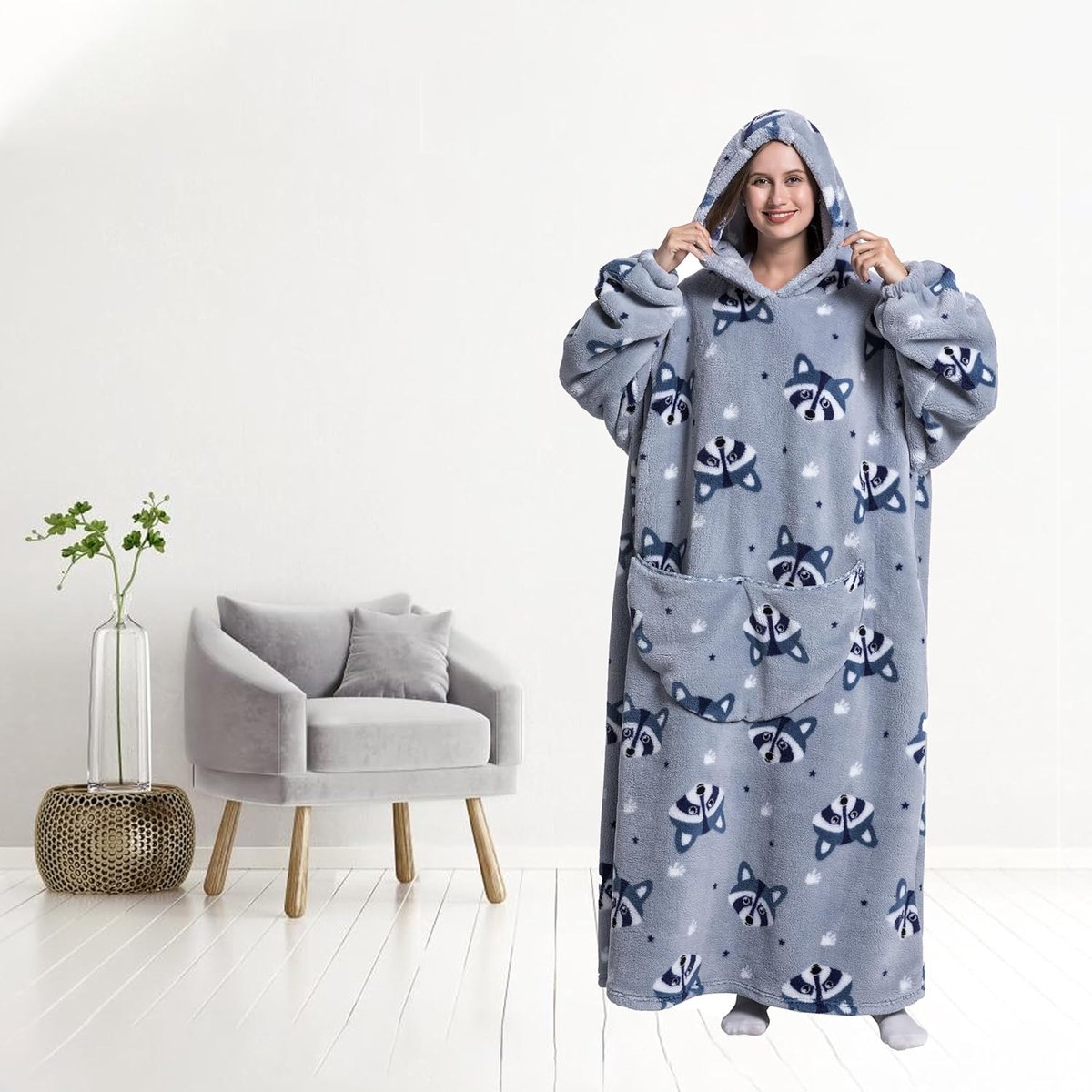 SnelShoppen - Draagbare Hooded Blanket voor Vrouwen en Volwassenen, Zachte en Warme Deken met Mouwen, Perfect als Cadeau voor Vriendin, Moeder of Vrie
