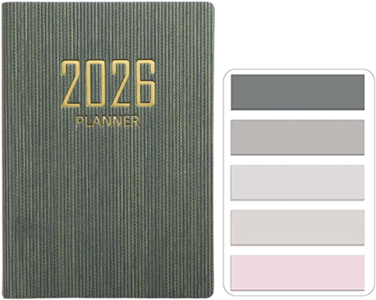 SnelShoppen - Mini Pocket Diary 2026 - PU Texture Cover - 128 Pagina's A7 Dagelijkse Planner - Weekoverzicht Agenda - Palmformaat Notitieboek met Mora