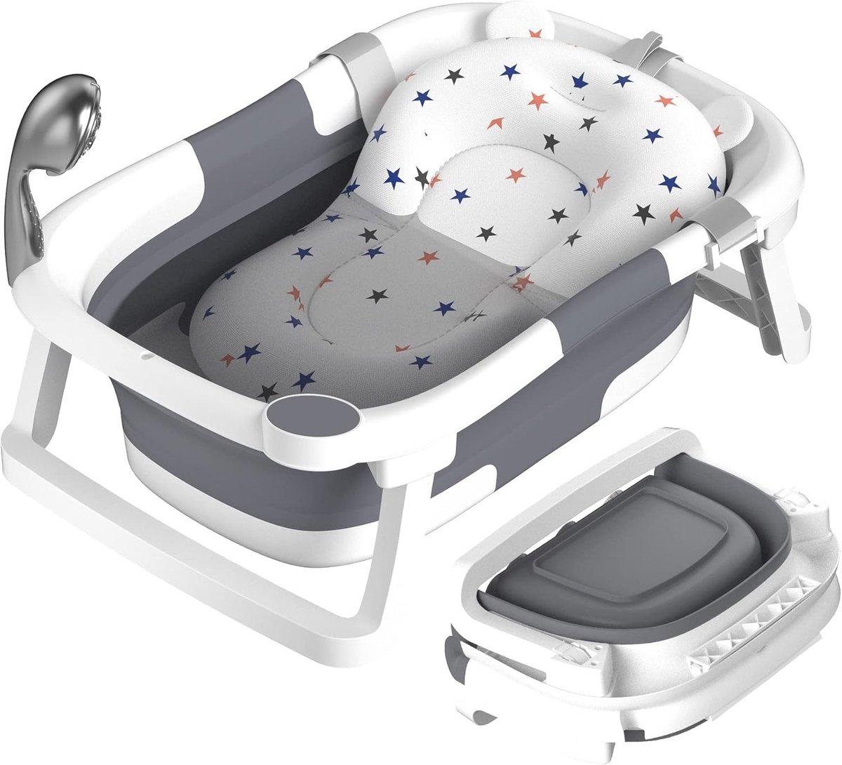 SnelShoppen - Opvouwbare Babybadkuip Draagbaar Bad voor Pasgeborenen tot Peuters met Antislipmat en Afvoergat - Grijs - Ideaal voor Thuis en Op Reis