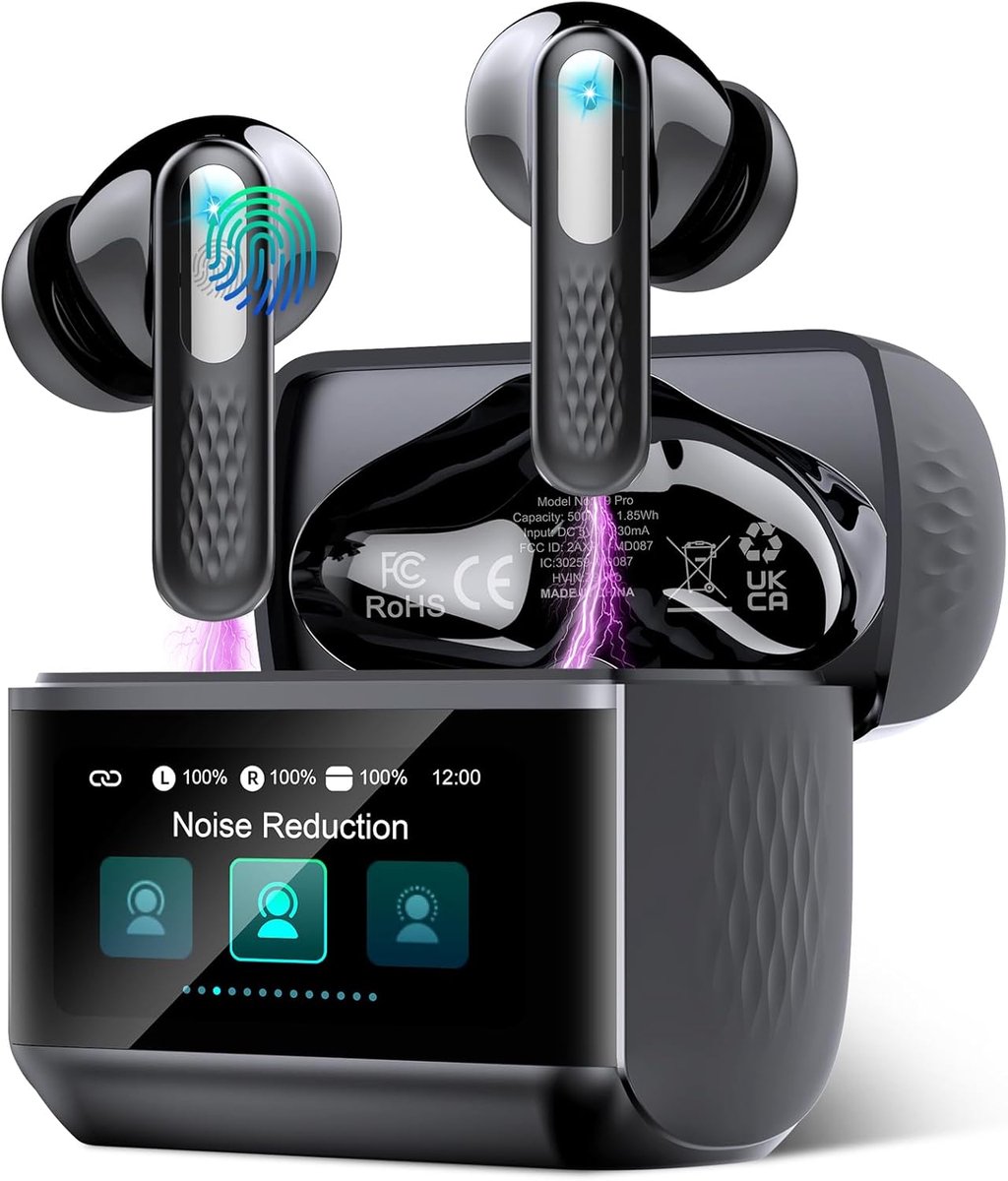 SnelShoppen - Draadloze Hoofdtelefoon met LED-Touchscreen, Bluetooth 5.4, Hifi Stereo met HD-Microfoon, 48 Uur Ruisonderdrukking, Donkerzwart