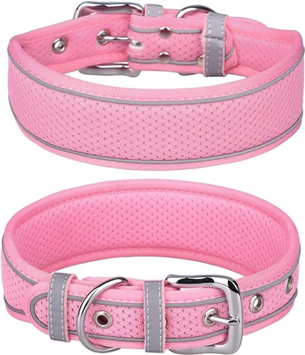 Grote ademende hondenhalsband - Zacht gewatteerd en reflecterend (M Roze) voor middelgrote en grote honden