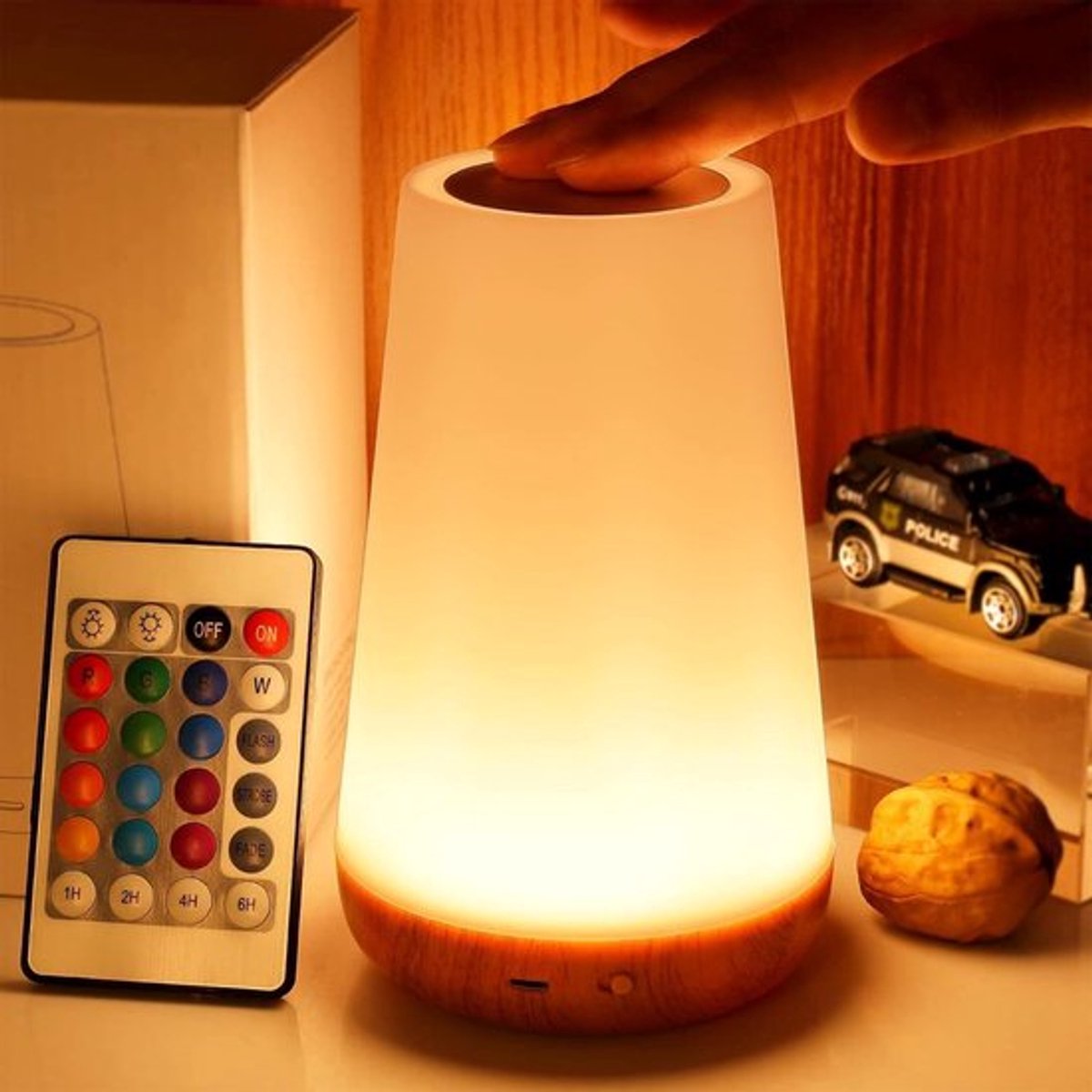 Nachtlampje, dimbare touchlamp voor de slaapkamer, draagbare tafellamp, nachtkastje, 5 helderheidsniveaus, 13 RGB-kleuren, babykamer, badkamer nachtlampje