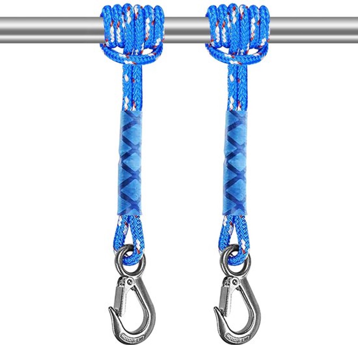2 Stuks Schommel Bevestigings Touw, 50 cm, Hangend Touw, Hangmat, Hangkoord met Karabijnhaken, Houdt 200 kg voor Schommels, Hangstoel, Yoga, Buitenspeeltuin (Blauw)
