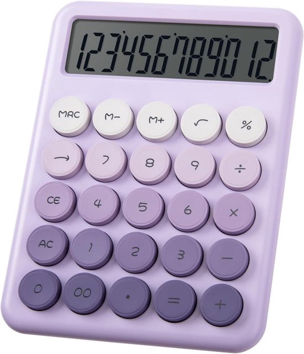 Rekenmachine-Bureaurekenmachine-Rekenmachine voor op het bureau - 12 cijfers met groot LCD-scherm - Standaardrekenmachine - Kantoorartikelen voor thuis en school - Paars - 14,5 x 10,5 cm