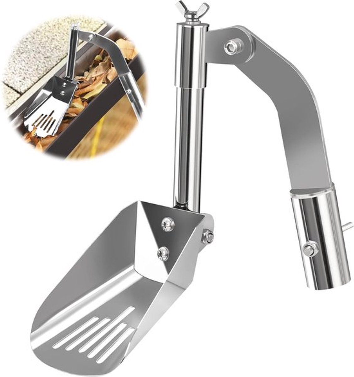 Dakgootschep - Dakgootreiniging - Afwatering dak - Dakgoottrekker - Bladeren - gootreinigingsschep - RVS-dakgootgereedschap - Geschikt Voor tuin sloot, villa's, herenhuizen, standaard goten, eenvoudig verwijderen van bladeren en vuil