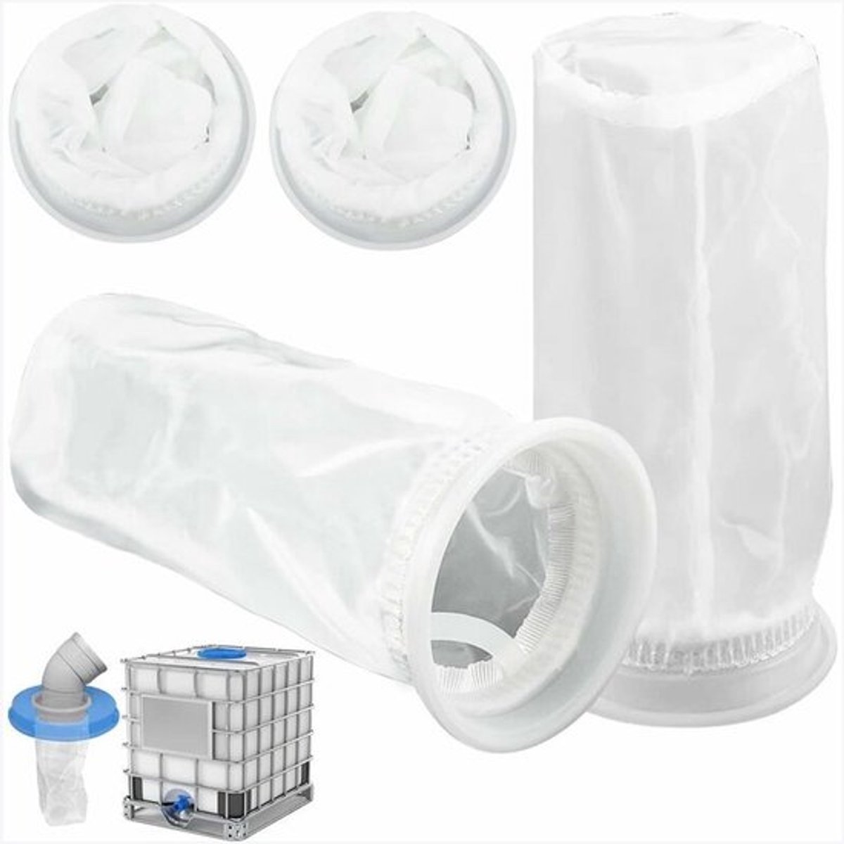 Regenwaterfilters - Pakket van 4 voor IBC-tank 1000 liter, nylon met IBC-dekselbevestiging