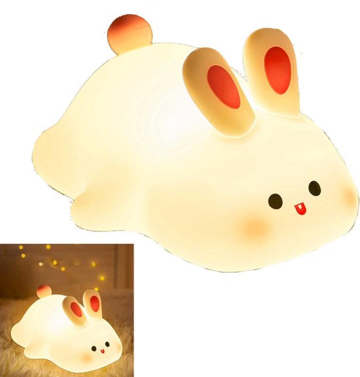 Groot gezicht konijn nachtlampje - schattige siliconen konijnenlamp - bedlamp - schattige dierenkamerdecoratielamp - babynachtlampje - USB oplaadbaar - geschikt voor de kinderkamer, slaapkamer, woonkamer, verjaardagscadeau voor kinderen - Wit