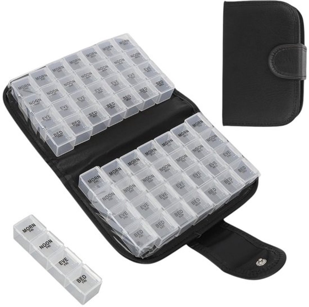 Medicijnorganizer, pillendoos met 56 compartimenten, grote pillendoos voor pillen, vitaminen, visolie 19x14x6,2cm (zwart)
