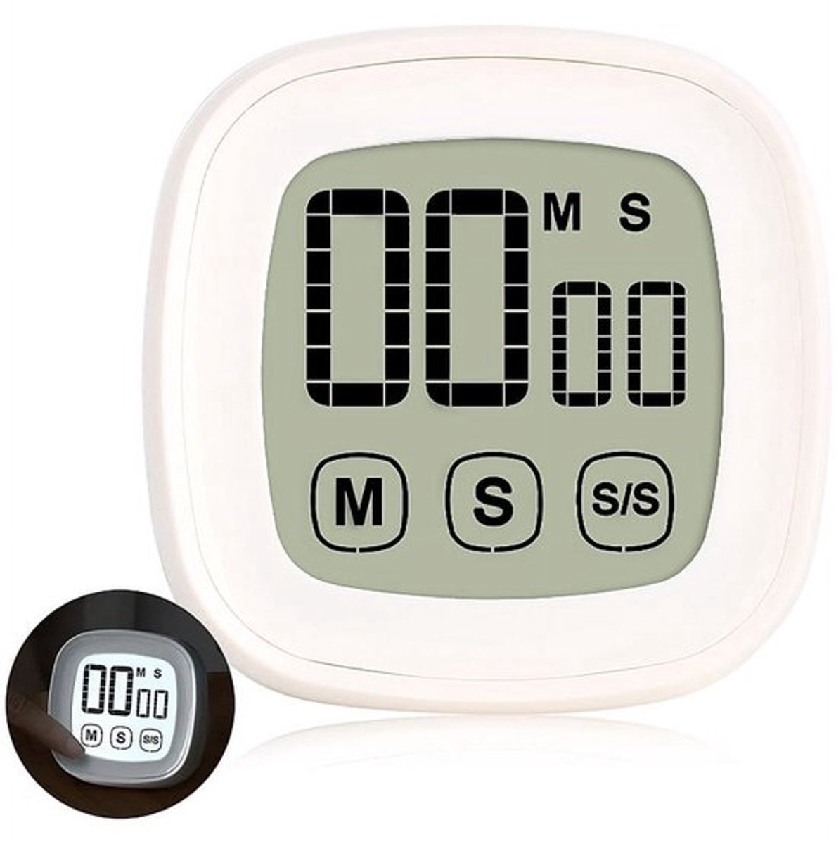 Digitale keukentimer, groot digitaal touchscreen met luid alarm, magnetische achterkant, verstelbare standaard, geschikt voor koken, bakken en lezen (wit).