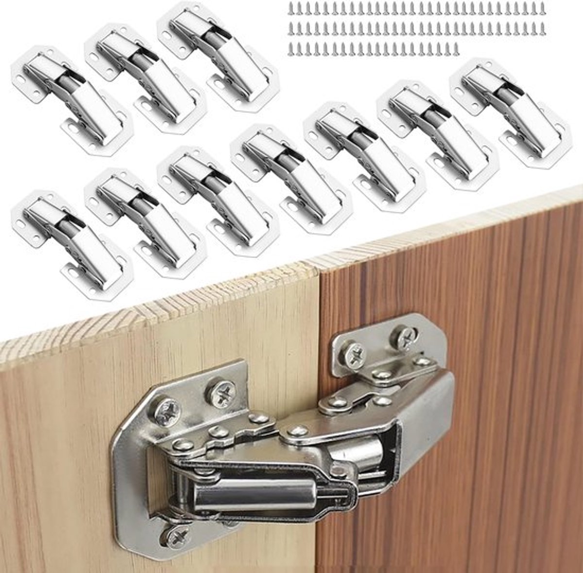 Verpakking van 10 Scharnieren Kastdeur Meubel Scharnieren Schroef Scharnier met Veer 90 Graden Deurscharnieren voor Houten Deuren Kast Scharnieren met 40 Schroeven voor Kastdeur Houten Deur Keuken Kast
