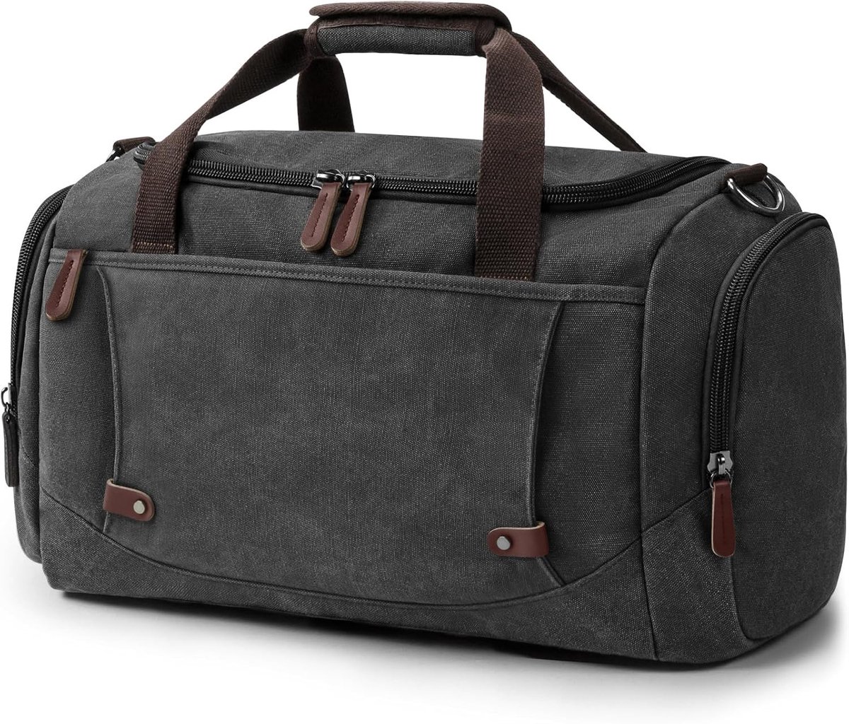 SnelShoppen - Grote Reistas Retro Unisex Canvas Weekendtas Sporttas, 40L Capaciteit, Met Meerdere Vakjes, Zwart, Voor Mannen en Vrouwen