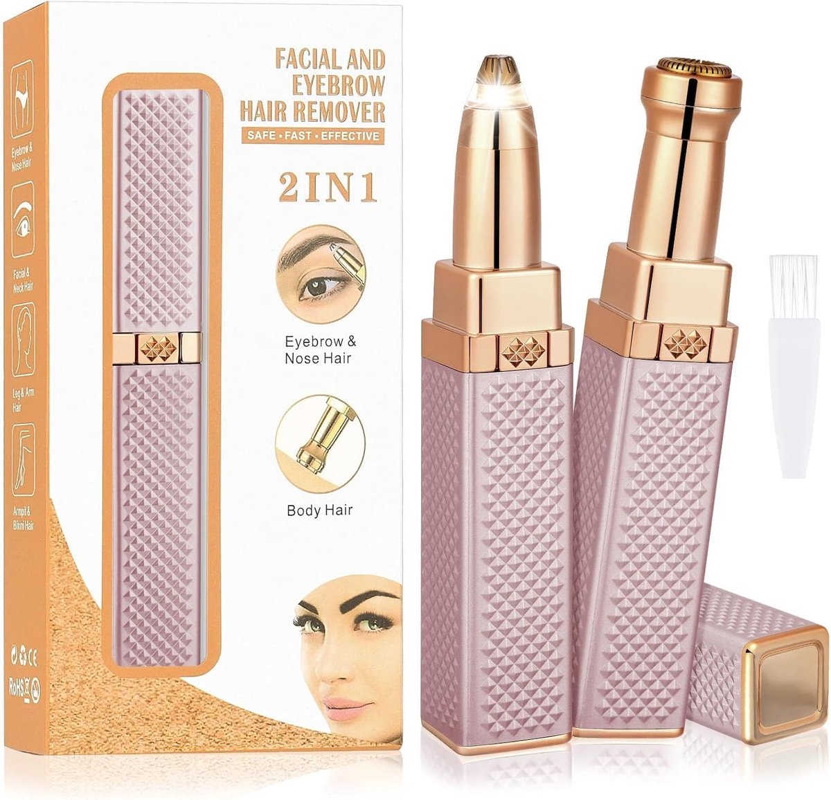 SnelShoppen - 2-in-1 Draadloze Gezichtsepilator voor Vrouwen met Vervangbare Koppen, Pijnloze Scheerapparaat voor Gezicht, Lippen en Lichaam, Waterdic