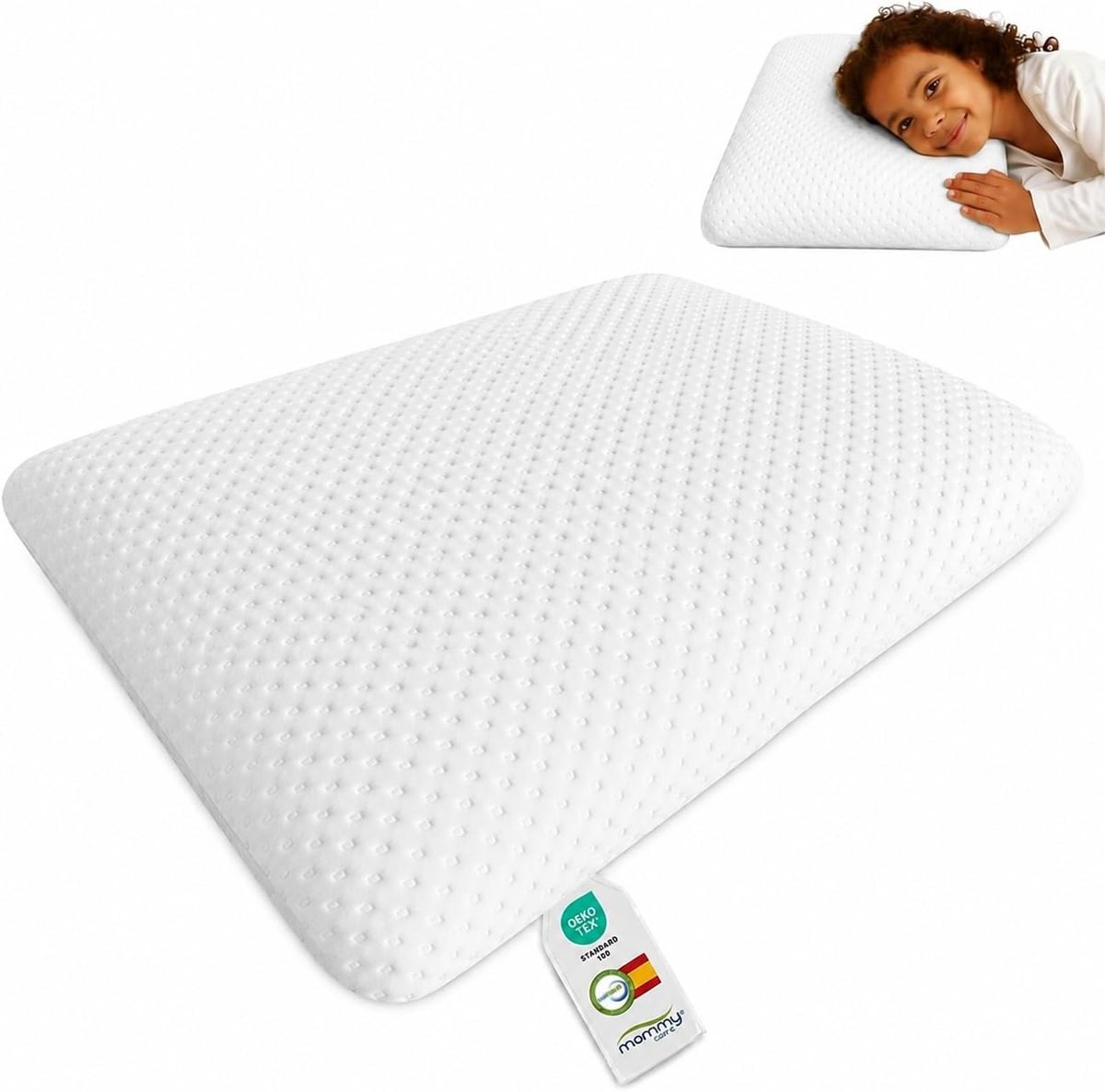 SnelShoppen - Kinderen Visco-Elastisch Kussen 70 x 35 cm, Ergonomisch Hypoallergeen Neksteun voor Baby's en Kinderen 2-8 Jaar, Wasbare Zachte Hoes
