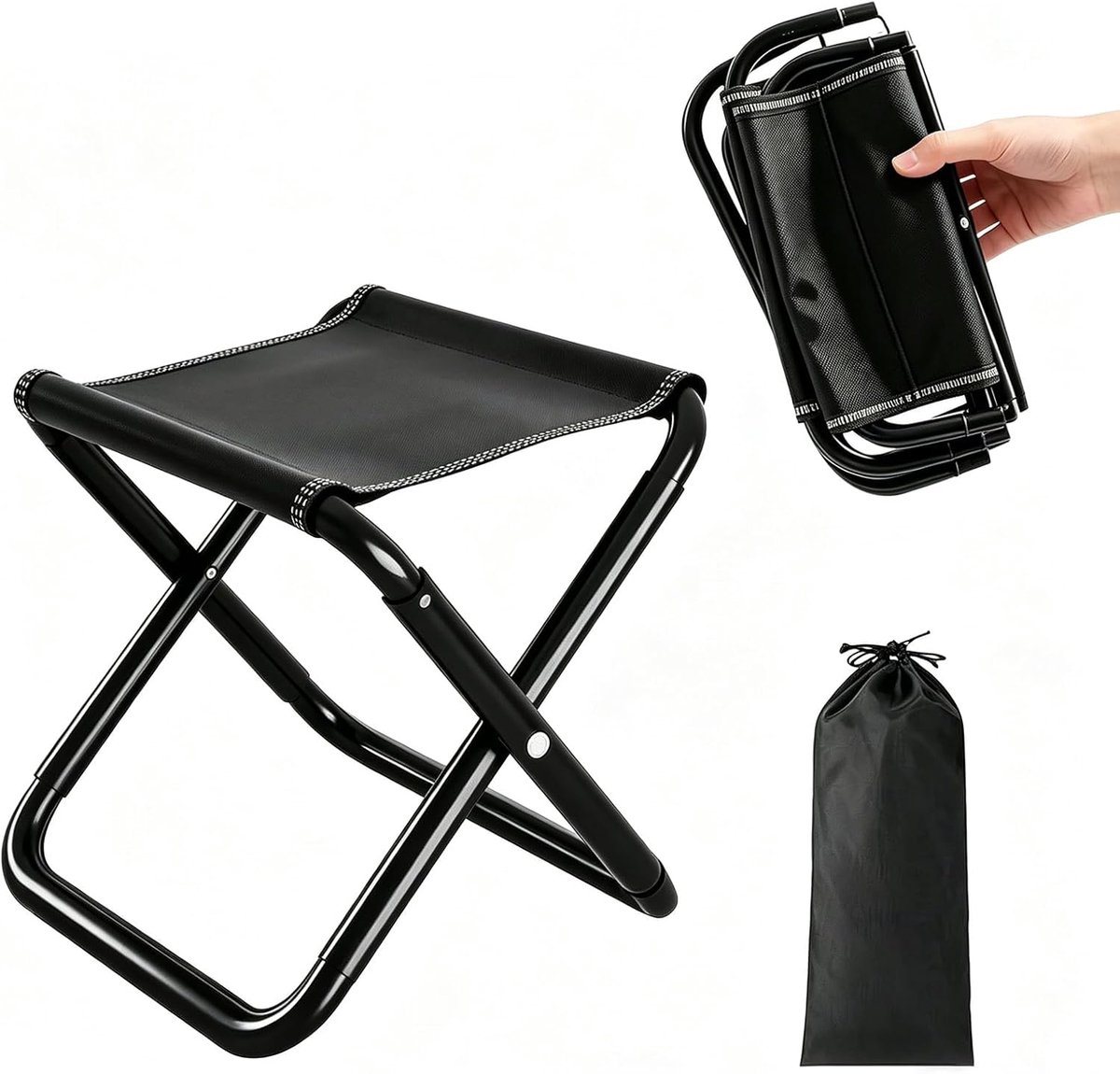 SnelShoppen - Camping Stoel Opvouwbaar 200kg - Draagbare Vouwstoel met Opbergtas voor Buiten, Tuin, Visserij, Wandelen, Grillen, Zwart