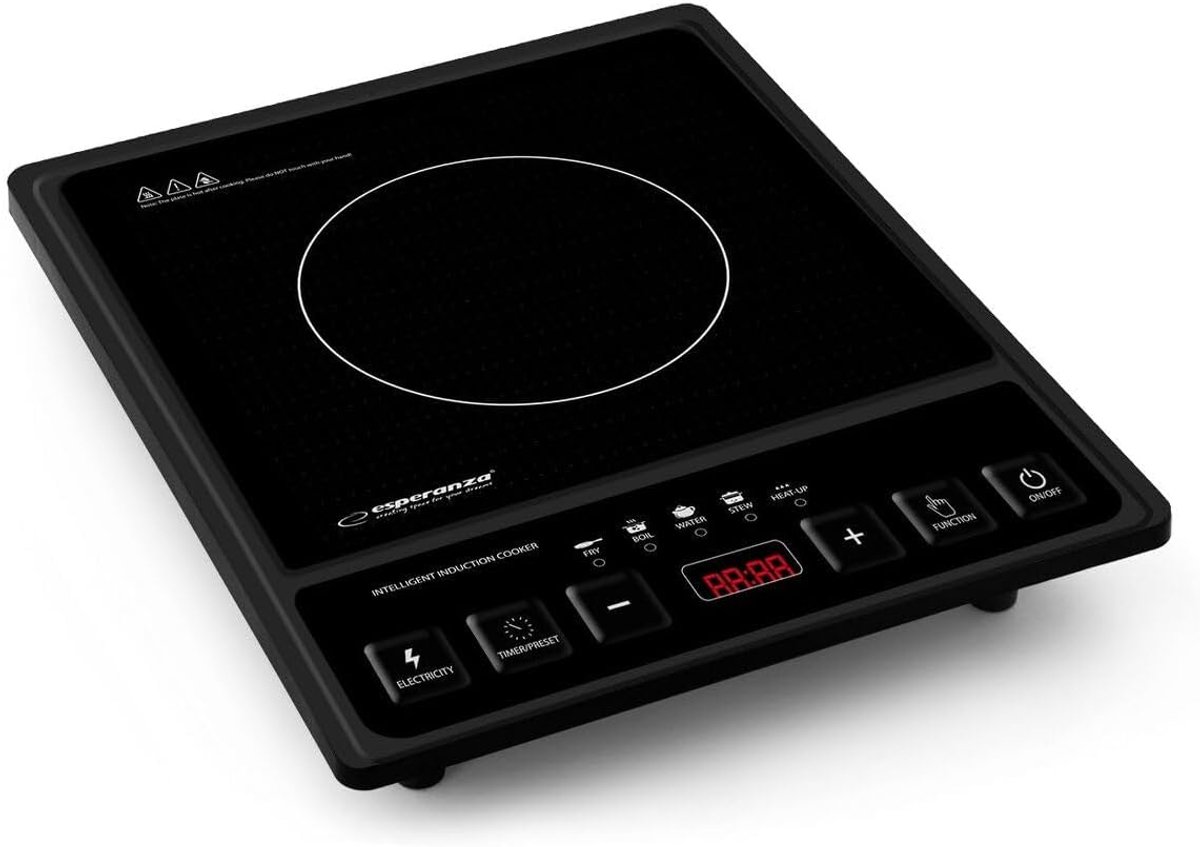 SnelShoppen - Portable Inductie Kookplaat 2000W, Elektrische Kookplaat met 12-20cm Keramisch Kookoppervlak, Compact voor Keuken, Camping en Feesten
