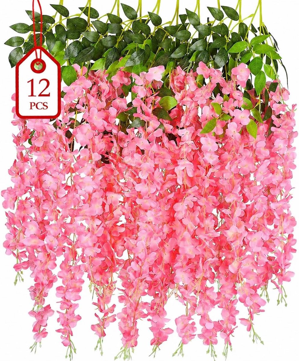 SnelShoppen - 12 Stuks Kunstbloemen Blauweregen, Hangend 114 cm, Zijde, Realistische Bloemen voor Balkon, Tuin, Bruiloft, Feest, Decoratie