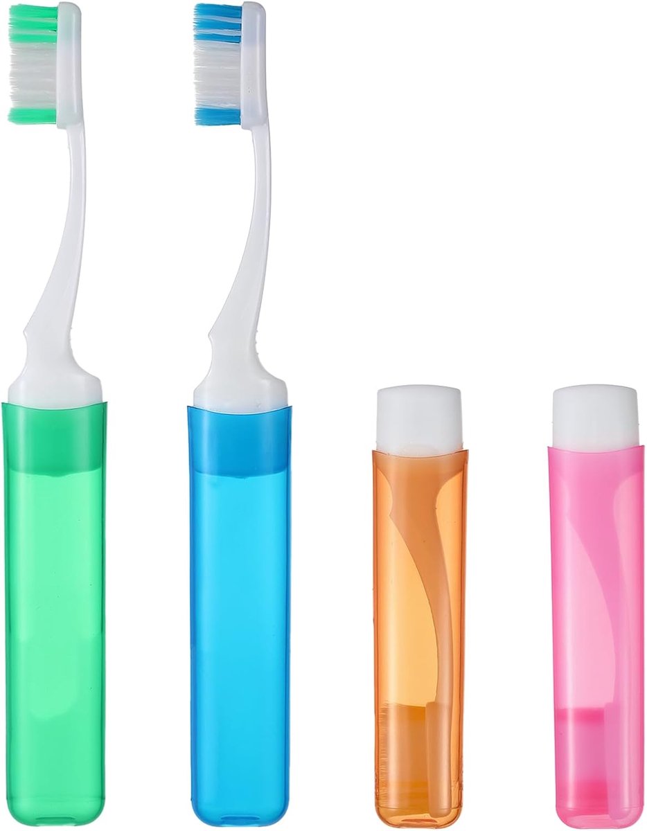 SnelShoppen - 4 Stuks Vouwbare Reis Tandenborstels voor Volwassenen - Zachte Reistandenborstels in Oranje, Groen, Blauw en Roze - Ideaal voor Vakantie