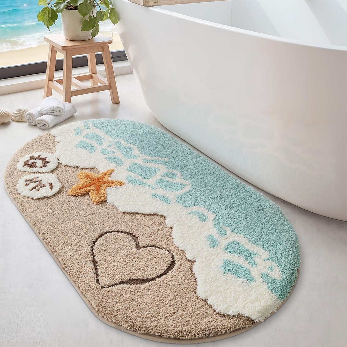 SnelShoppen - Oval Badmat 61 x 110 cm, Antislip en Zachte Badmat, Machinewasbaar en Absorberend Badkleed voor Badkamer, Douche en Badkuip, Sterrenstra