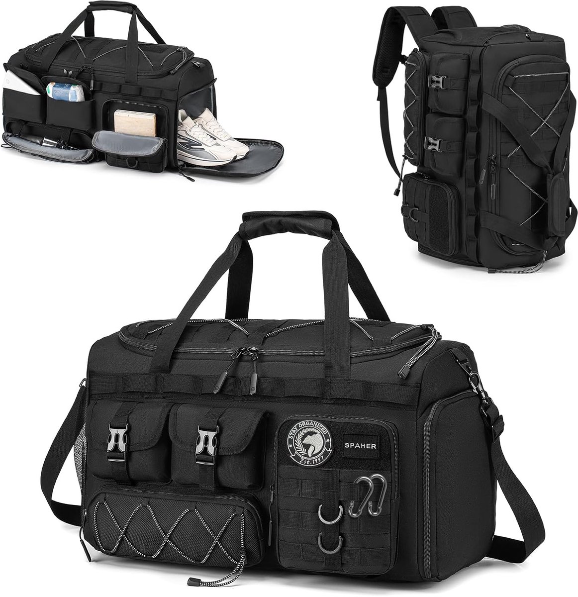 SnelShoppen - Grote Sporttas 3 in 1 Reisrugzak 55x35x25cm, Waterafstotend Oxford, Met Schoenvak, Natte Zakken, Tactische Stijl, Ideaal Voor Sport, Kam