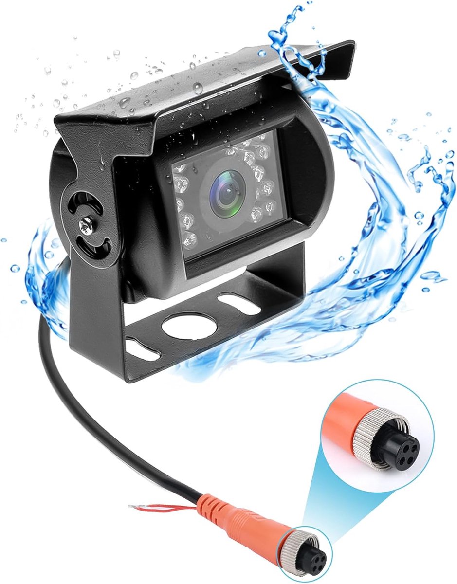 SnelShoppen - CAMECHO Achteruitrijcamera 4-pins Aansluiting Waterdicht 12/24V Nachtzicht voor Auto Bus Vrachtwagen Caravan Camper IP68 120 Graden Zich