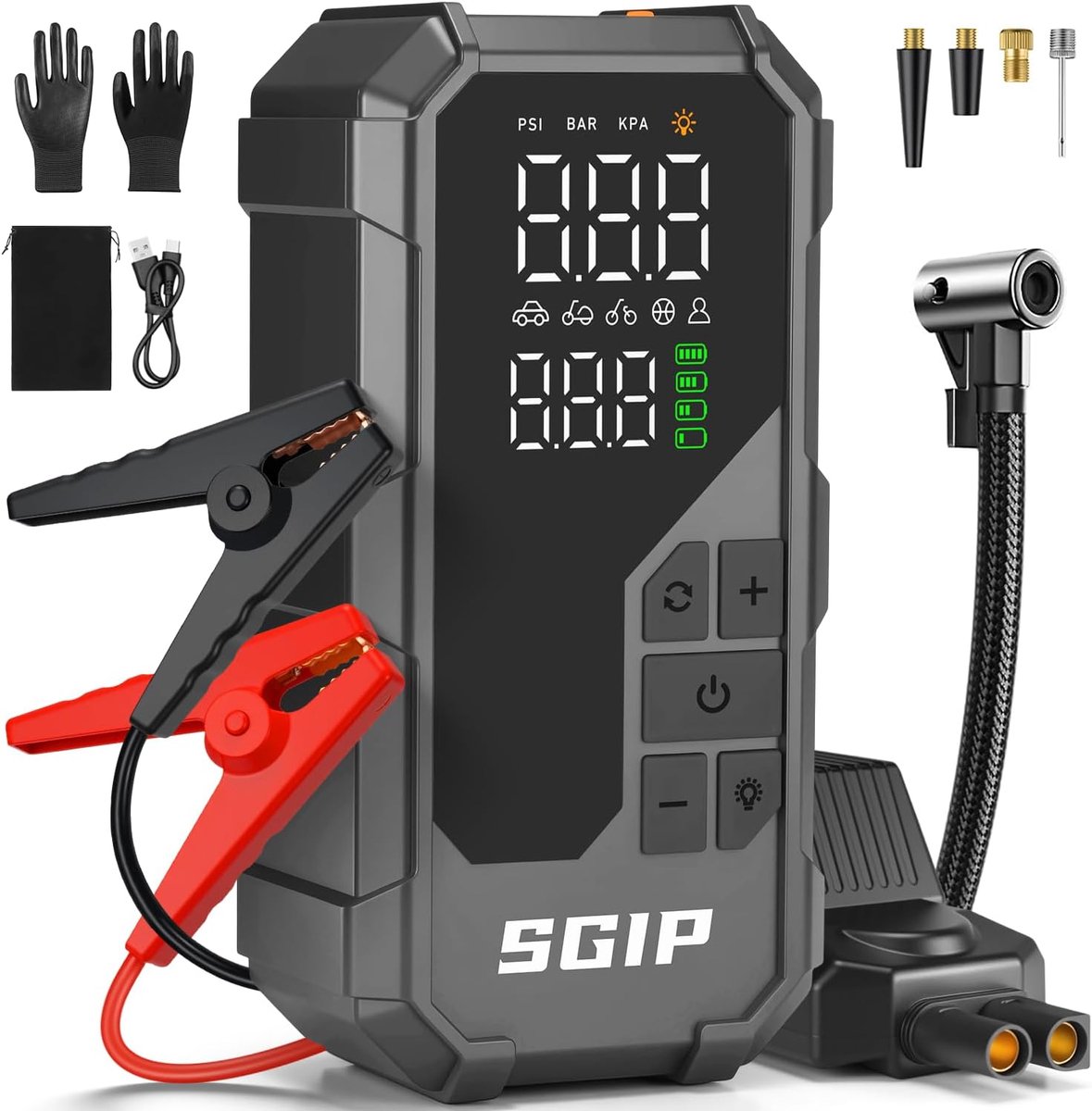SnelShoppen - 7000A Jump Starter met Bandenpomp 150PSI, Auto Starthulp Powerbank 26800mAh voor Benzine 9L & Diesel 8L, Noodstartkabel met Slimme Klemm