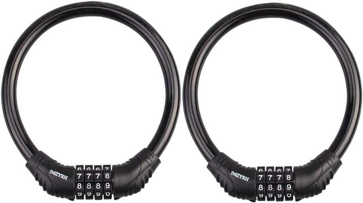 SnelShoppen - 2 Stuks Fietsslot Kabel, 4-Cijferig Resetbaar Combinatie Fiets Wachtwoordslot, Stalen Fietskettingsloten voor Buiten, Veilig en Handig