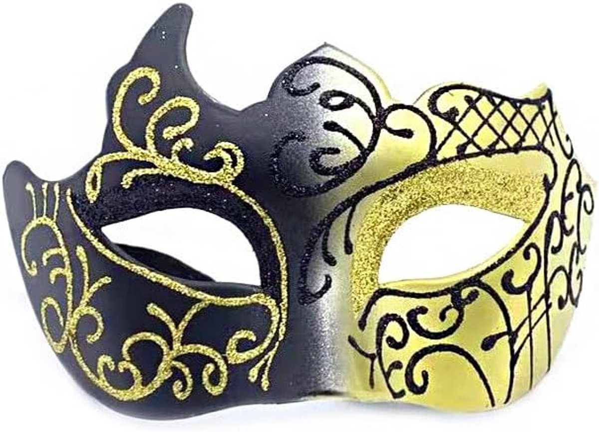 SnelShoppen - Venetiaanse Maskers - Zwart, Goud & Rood - Kunststof - 17x11cm - Perfect voor Carnaval, Halloween, Bruiloften & Feestjes