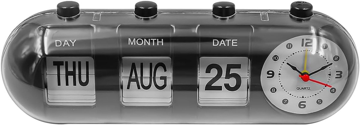 SnelShoppen - Bureaukalender met Klok Handmatig Flip Staande Academische Desktop Kalender Vintage Digitale Klok voor Thuis, Kantoor, Restaurant, Bar -
